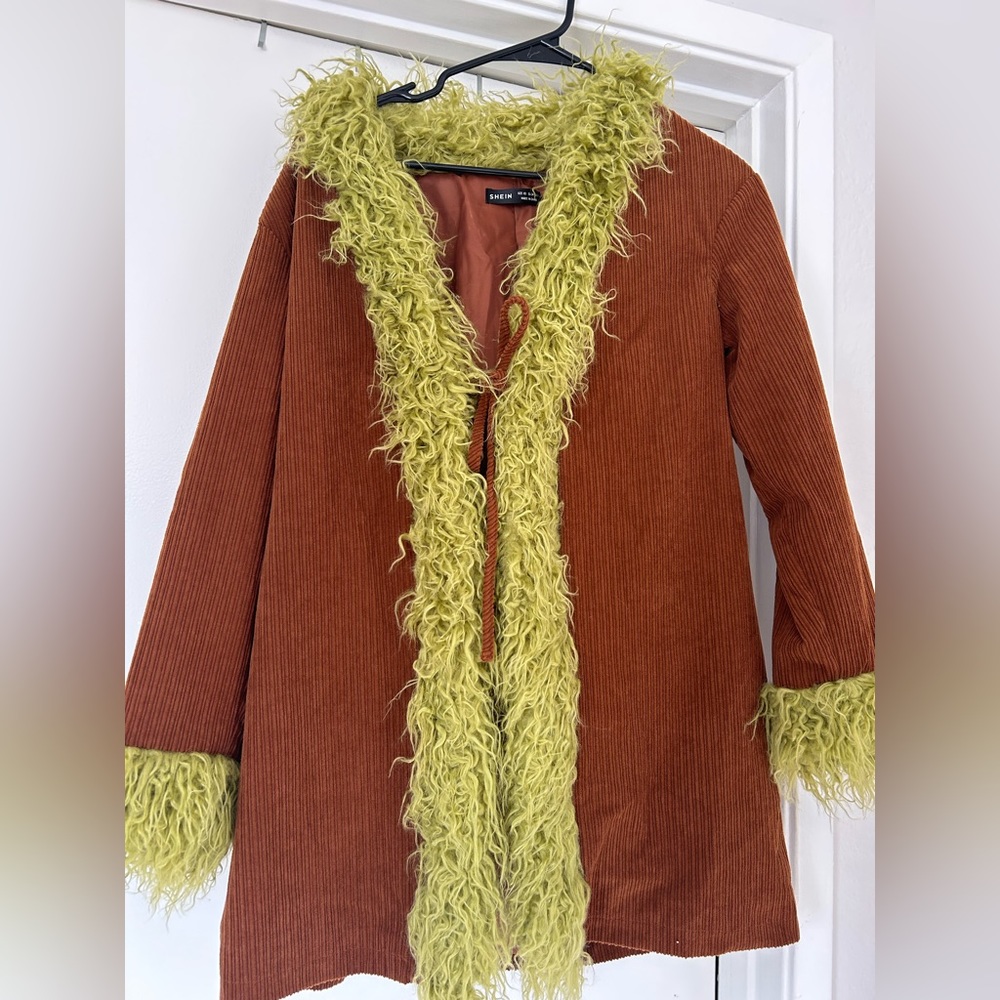 Shein faux fur trim long coat